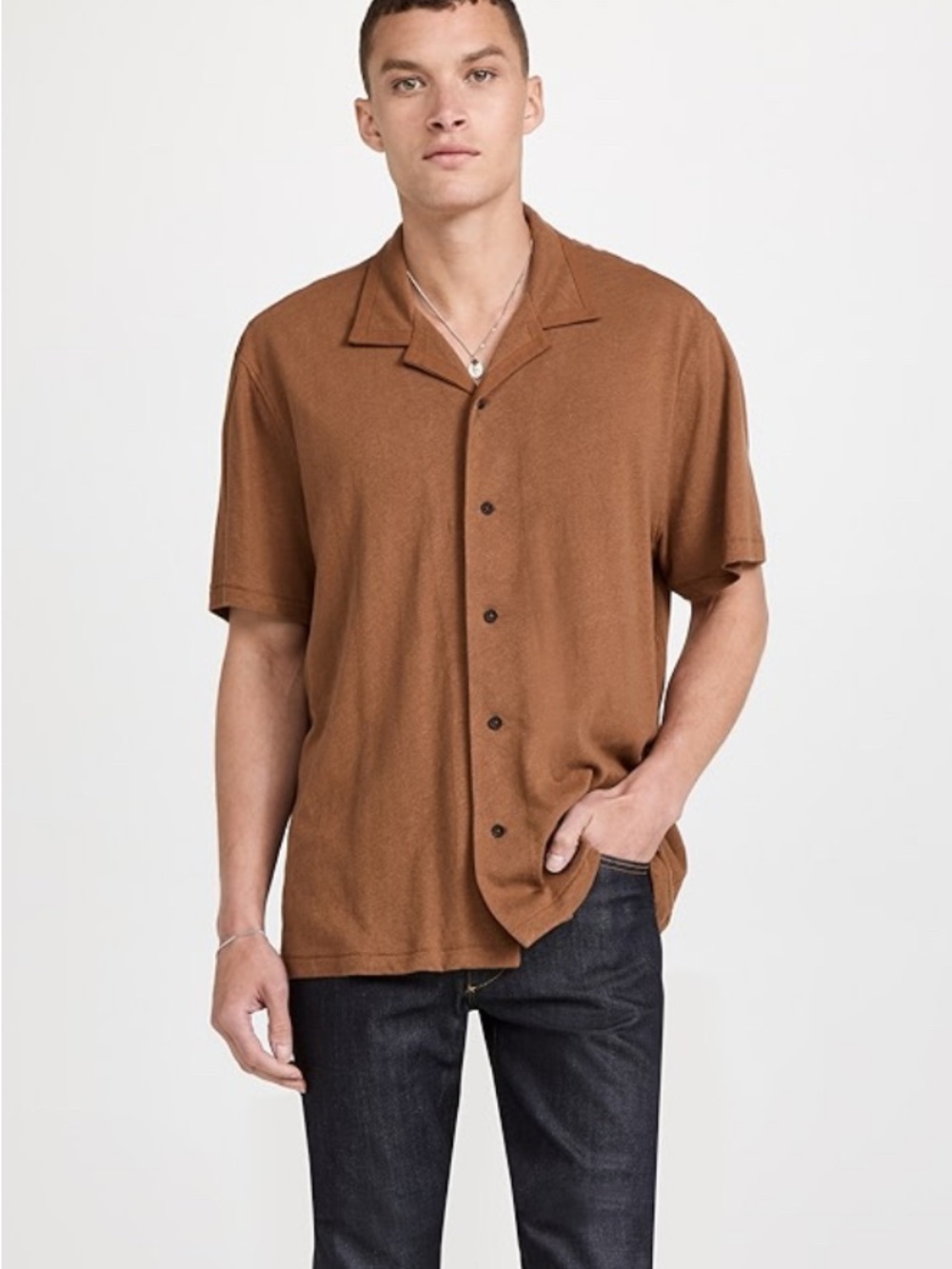 Rag and Bone Men's Short-Sleeve Camp Collar Shirt in Brown
